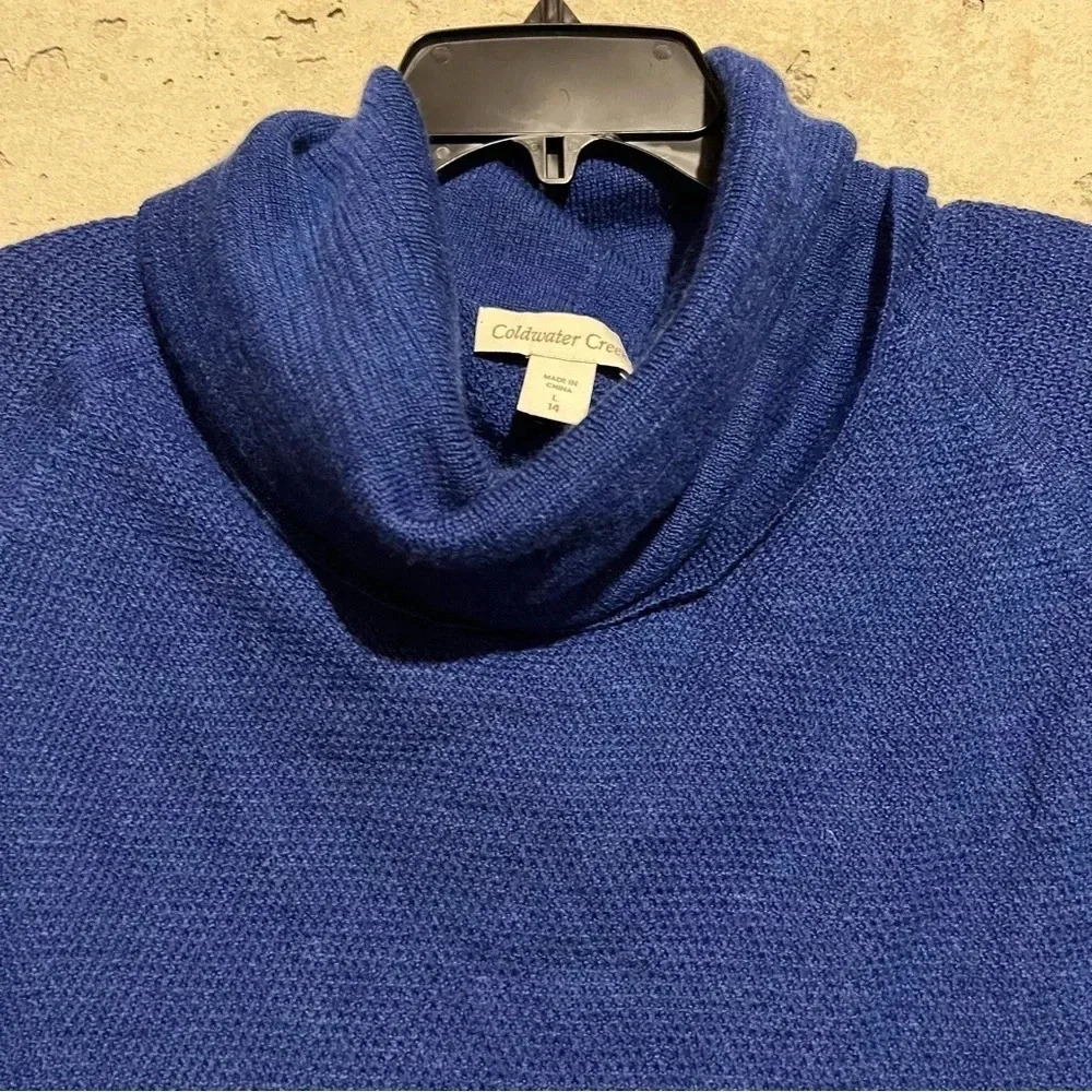 Coldwater Creek size L Blue Sapphire Wool Blend Cowl Neck Sweater Pullover - Picture 7 of 8